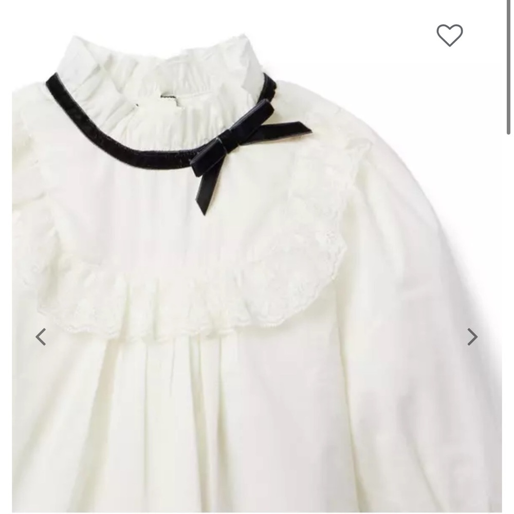 Janie & Jack Girls White 100% Cotton Ruffle Collar Velvet Bow Holiday Blouse 12